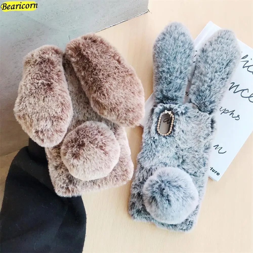 Soft Plush Case For Realme C55 C53 C51 C35 C33 C31 C30 C25 C21 C20 C17 C15 C12 C11 C3 C2 C1 Furry Rabbit Bunny Warm Fur Fundas