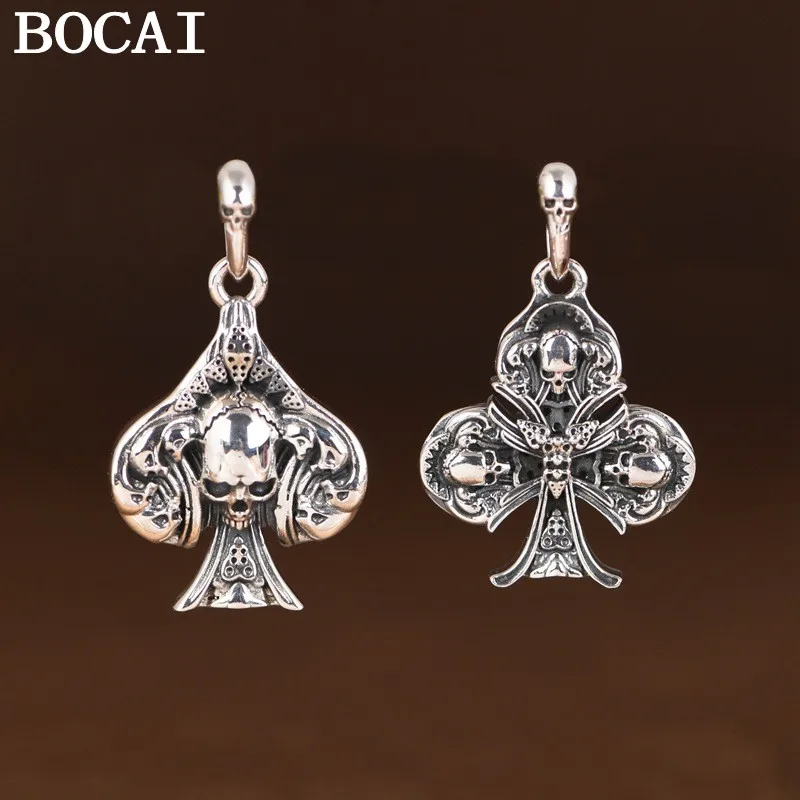 

BOCAI НОВЫЙ S925 Серебряный Ретро Личность Лопата Цветок Сливы Череп Подвеска