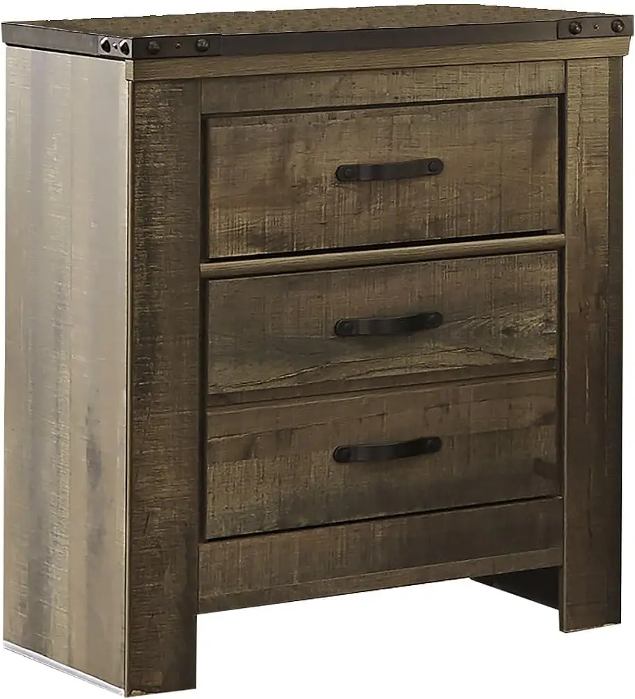 Signature Design by Ashley Trinell Rustic 2 Drawer Nightstand with USB Charging Stations, 29.65