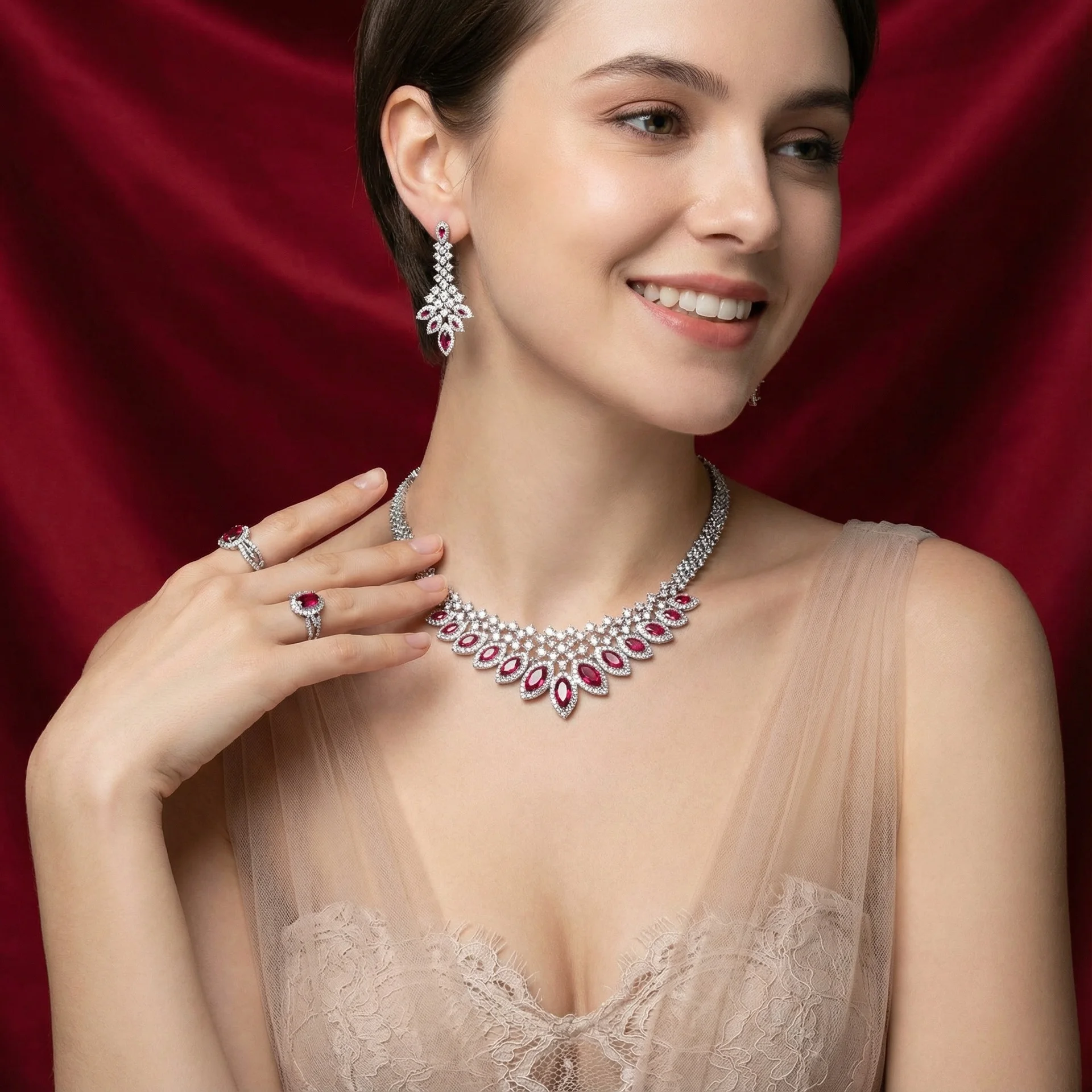 

New Korean Popular Bridal Jewelry Set Minimalist Zircon Necklace Earrings Niche Design Daily Matching Accessories