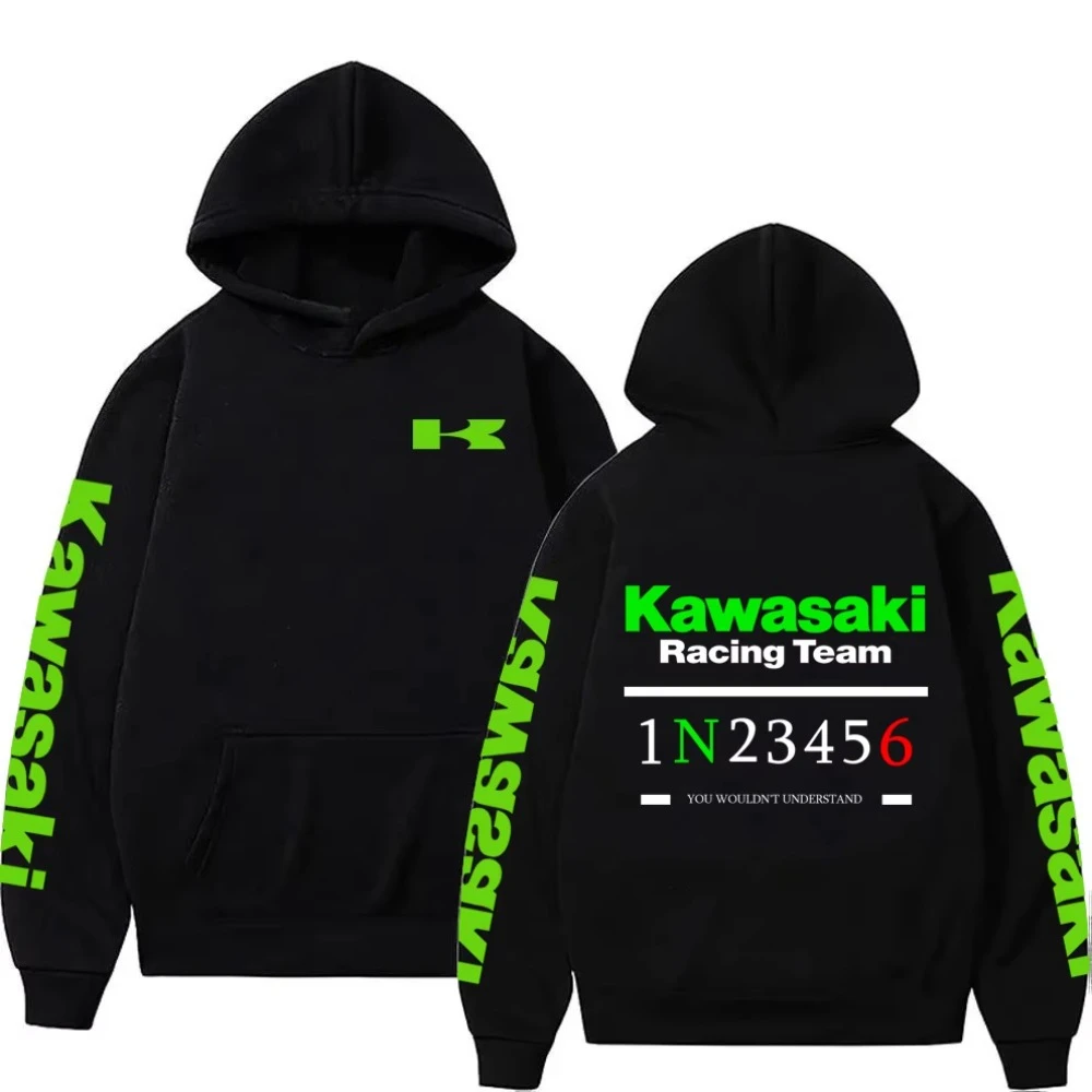 

2025 Spring and Autumn Men's Kawasaki Motorcycle Team Logo Sports Hoodie Womens Casual Fashion Pullover Couple Street Sweatshirt