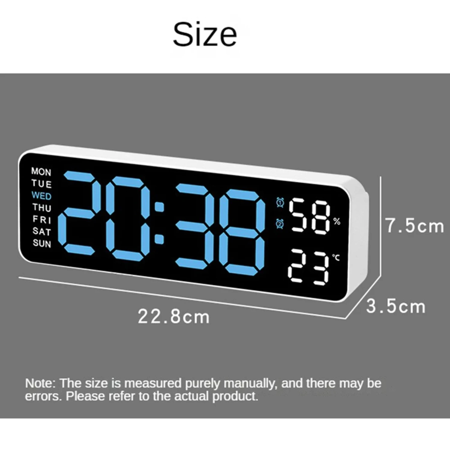 Large Digital Alarm Clocks Temperature and Humidity Week Display  Wall-mounted Wall Clock Brightness Adjustable 12/24H