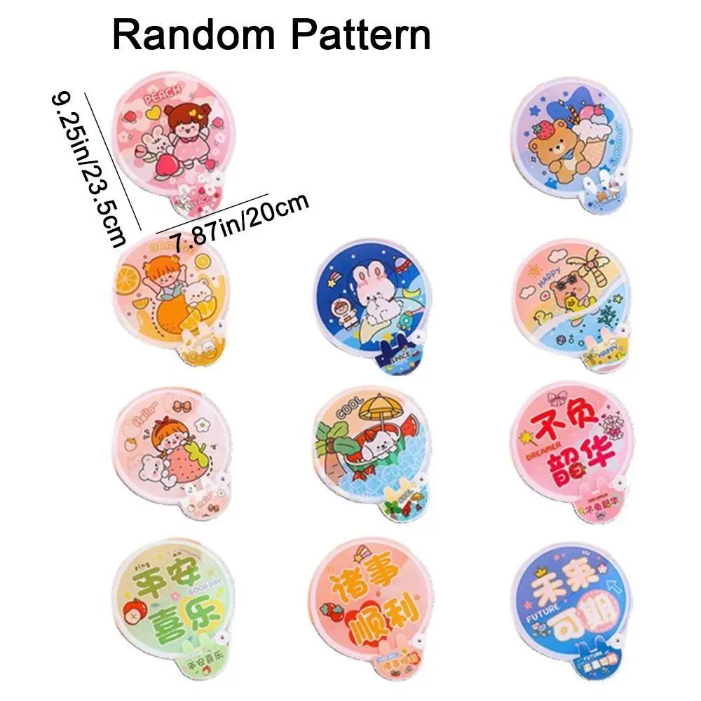 5Pcs Portable Cartoon Cute Folding Fan Decorative Mini Cool Fan with Reflective Board Round Pocket Fan Student