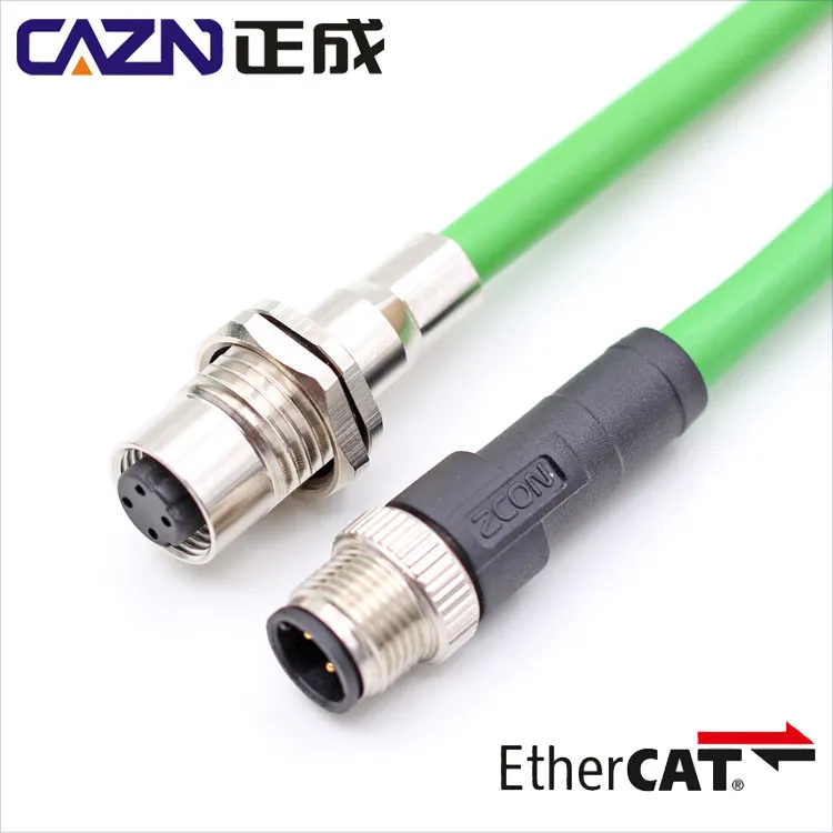 M12 Connector 4 pin D code female back mount socket to male Ethernet Connector Industrial Ethernet Ethercat