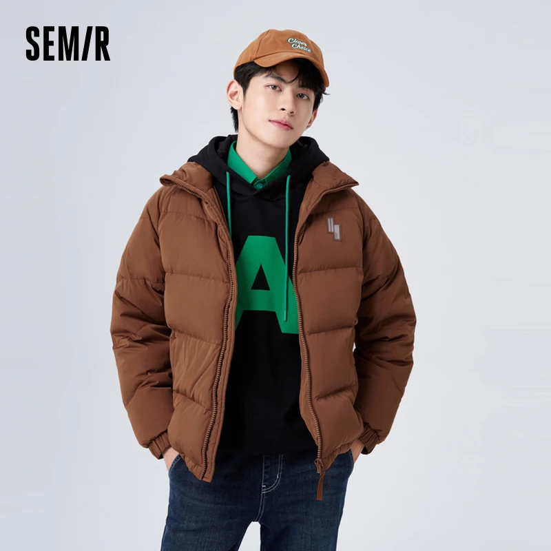 Semir Down Jacket Men Winter Simple Solid Color Exquisite Warm Comfortable Cotton Soft Casual Loose Stand-Up Collar Jacket