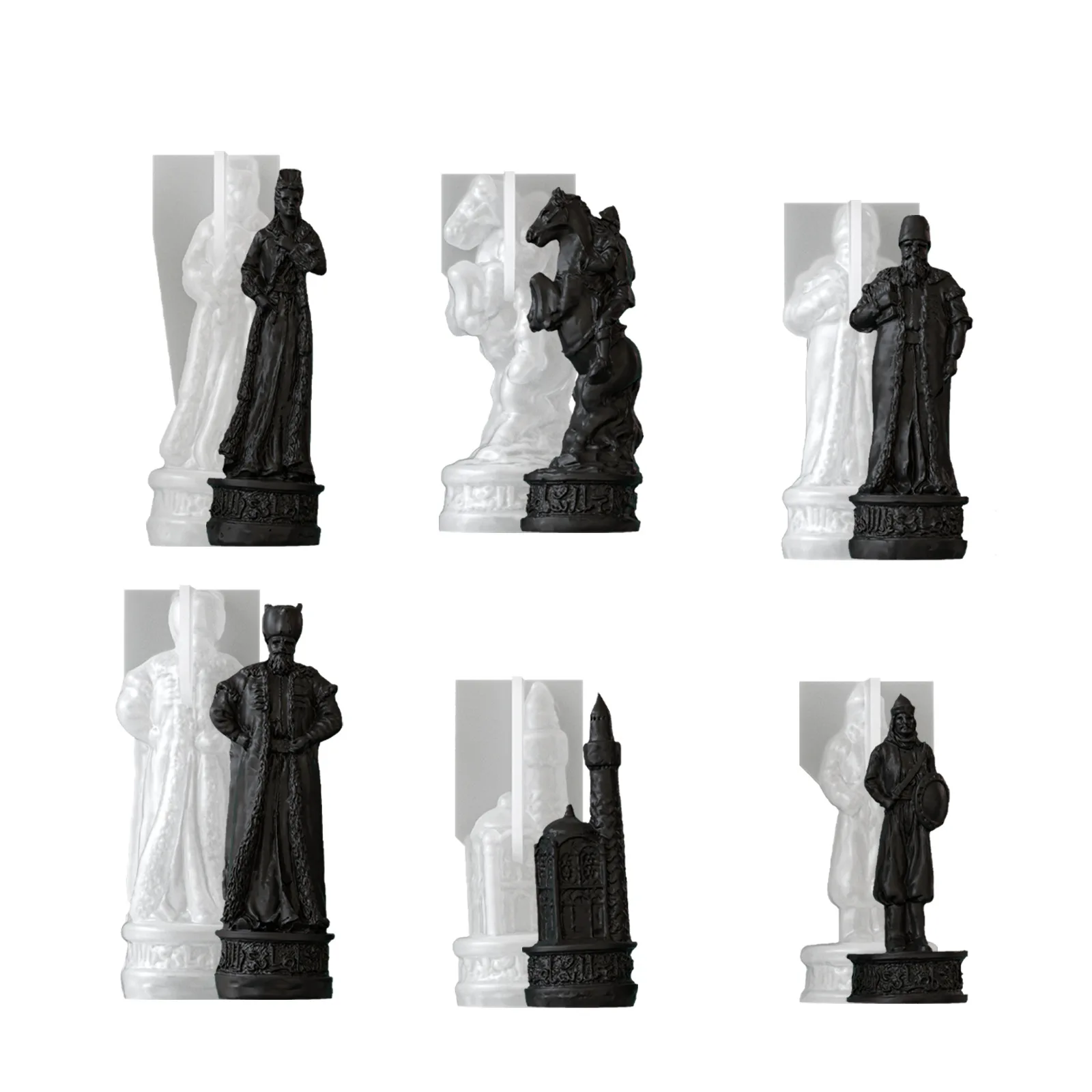 3D Vintage Europäische Schachfiguren Silikonform DIY UV-Epoxidharz Gips Schachbrett-Spielset Ornament Heimdekoration Geschenkform – Detail 6