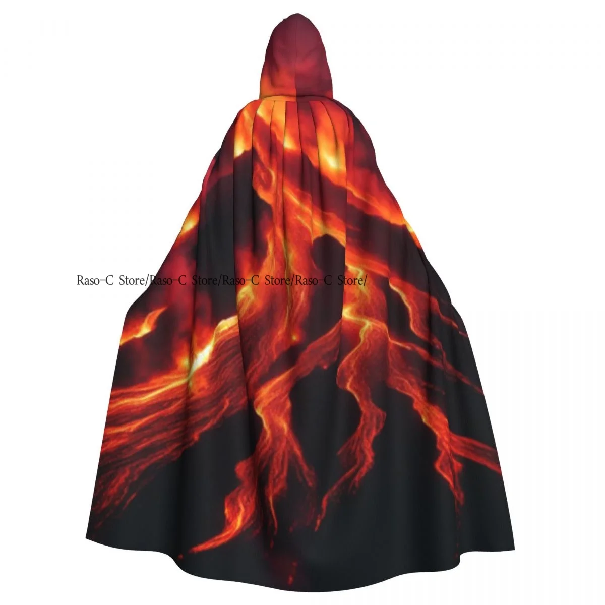 Unisex Witch Party Reversible Hooded Adult Vampires Cape Cloak Volcanic Eruption With Lava Flow