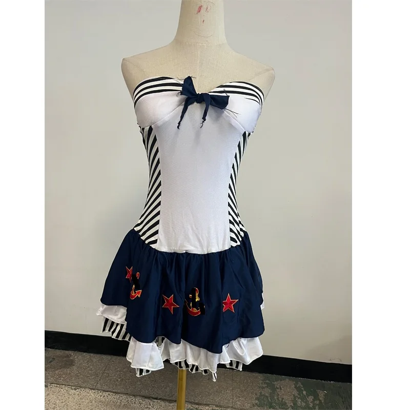Pin-up Navy Blue sailor costume for Girl With Hat Cosplay Carnival Purim Dress