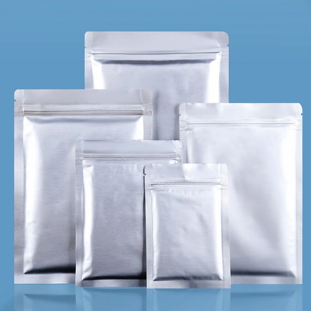 100Pcs Self-Sealing Zip Lock Pure Mylar Foil Flat Mouth Bag Reusable Resealable Tear Notch Doypack Food Storage Pack Pouches
