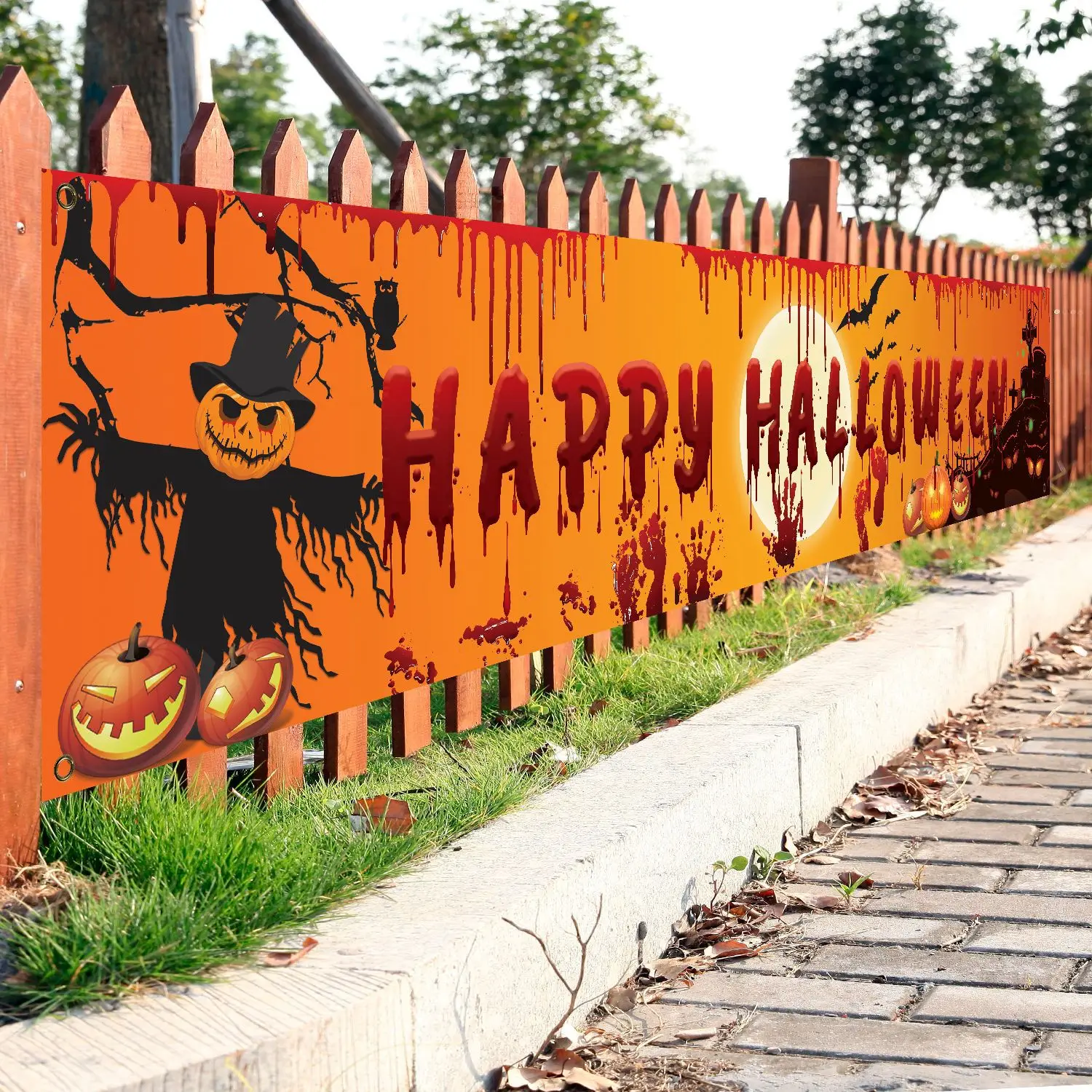 

Halloween New Party Banner Garden Decoration Products Bloody Hand Pumpkin Banner Background Arrangement Courtyard Flag