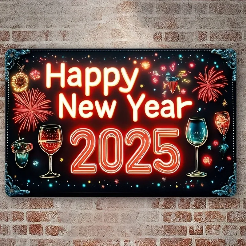 

Happy New Year 2025 Metal Sign, Boho Style Aluminum Wall Hanging Decor, Engraved Plaque, Multipurpose Indoor/Outdoor Decoration