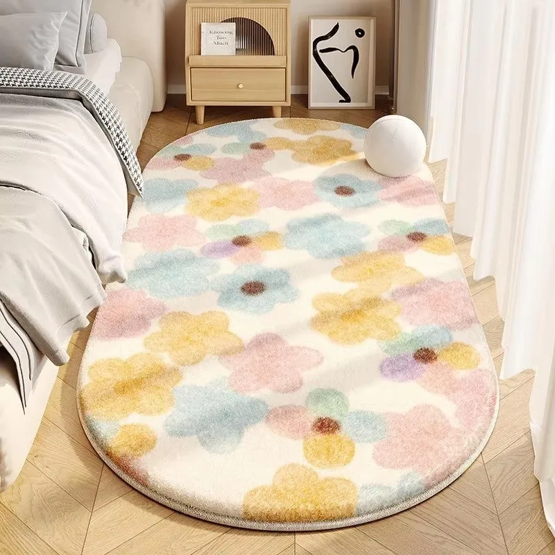 VIKAMA Watercolor Flower Teardrop Rug for Bedroom Dressing Room Kids Room, Warm Insulated & Non Slip, Home Furniture Decor