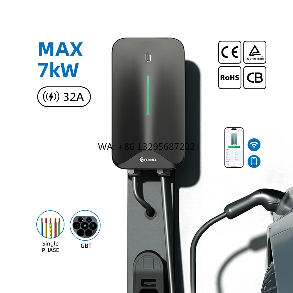 

7 кВт однофазное зарядное устройство для электромобилей Smart Type 2 GB/T для BYD, с Wi-Fi, IP65, настенное зарядное устройство для дома с RFID-картой