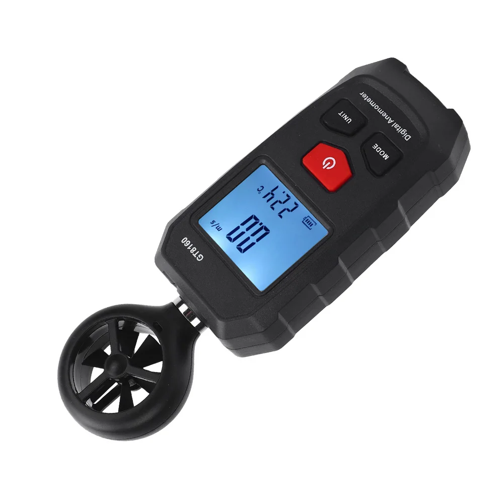 Black GT8160 Digital Anemometer Wind Meter With Temperature Humidity Sensor 0-30M/S For Boating Hiking Cycling Weather