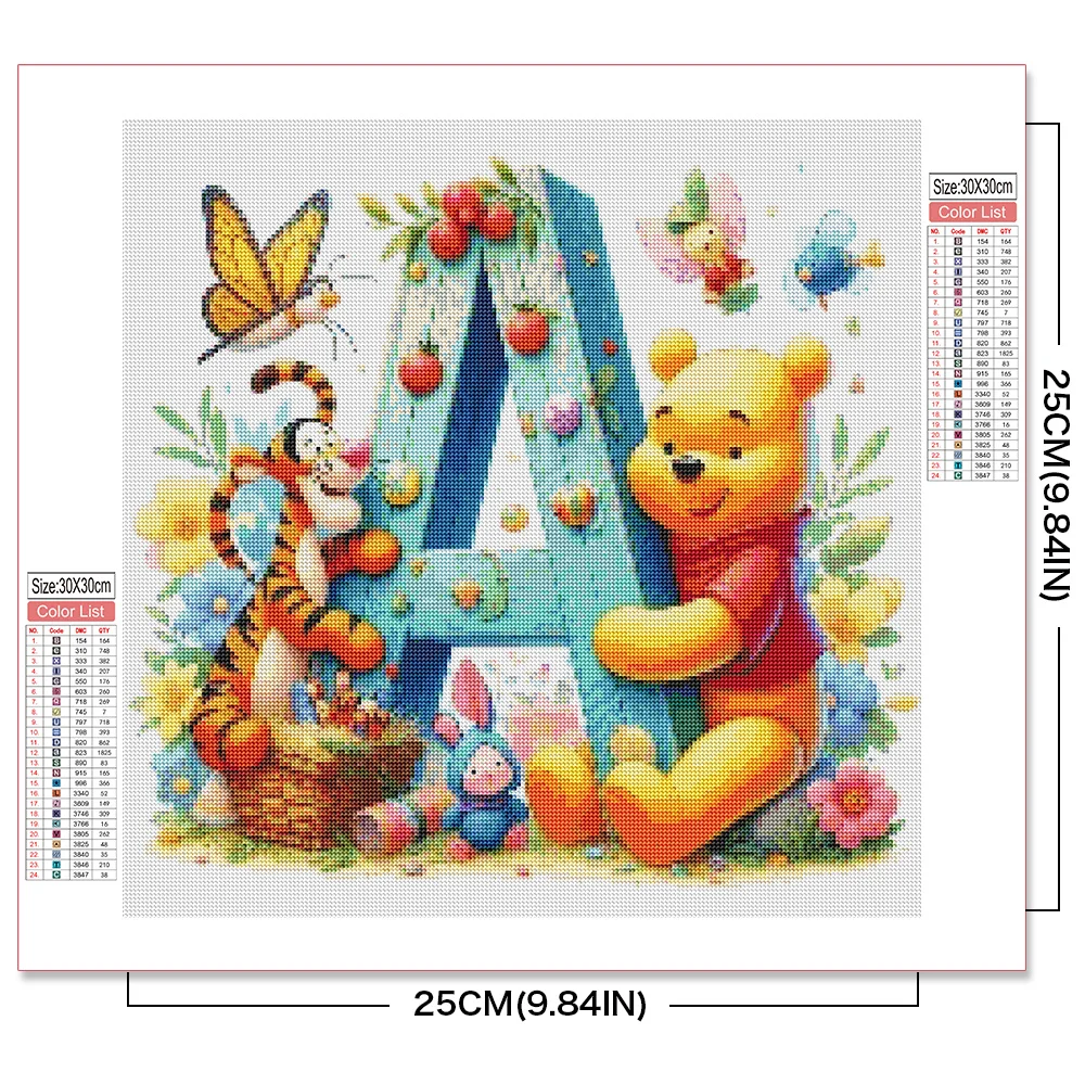 Disney Full Drill Diamond Mosaic Winnie Pooh DIY Cartoon Painting Piglet Cross Stitch Tigger 26 Letters Embroidery Home Decor