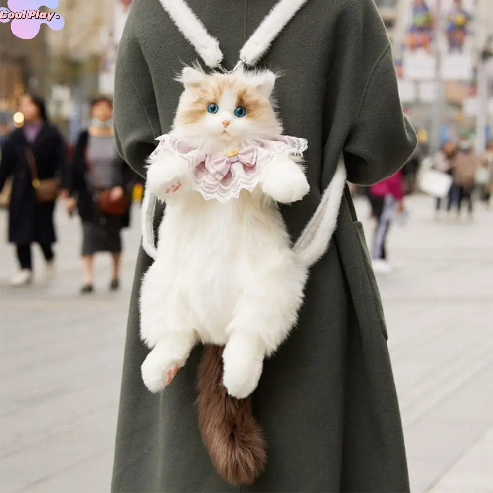 

Super Realistic Plush CAT Backpack Stuffed Animals Shopping Bag Cat School Bags Cute Cartoon Handmade Animals Plush Bag