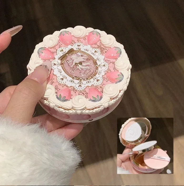 Flower Knows Strawberry Cupid Collection Cake Pressed Powder Matte Soft Focus Oil Control Brighten Long-lasting Face Makeup
