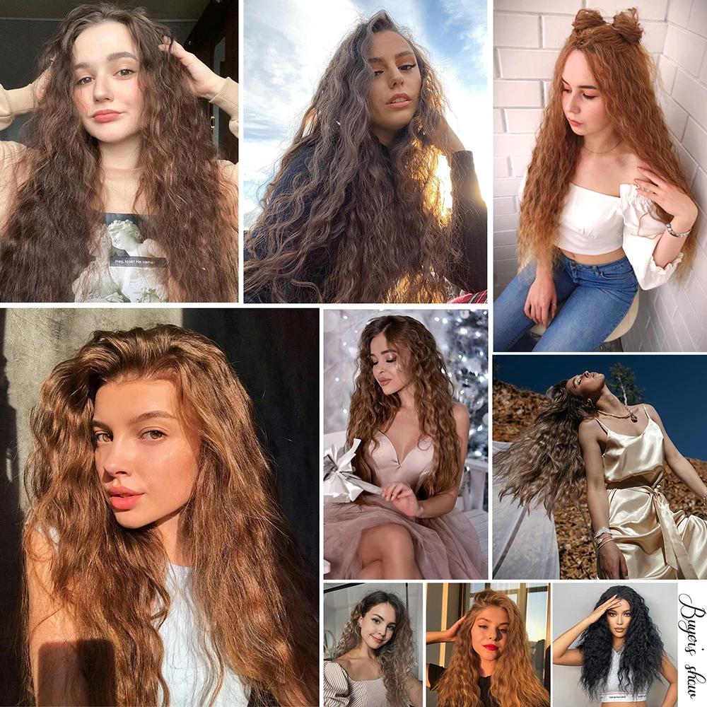 Longas extensões de cabelo encaracolado, cabeça cheia fibra sintética Hairpieces, cabelo falso fofo, marrom escuro, 11 Clip na extensão, 20 \