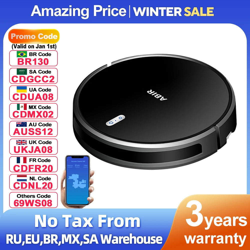 ABIR G20S Robot Vacuum Cleaner,Map Memory,6000Pa Suction,Remote Upgrade, Electric Wet Mop,WIFI APP Smart Floor Washing for Home