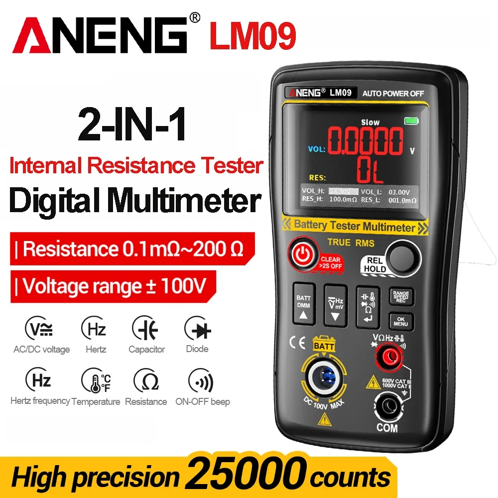 ANENG LM09 Battery Internal Resistance Meter Multimeter High Precision Voltage Resistance Capacitance Car Battery Capacitor Test