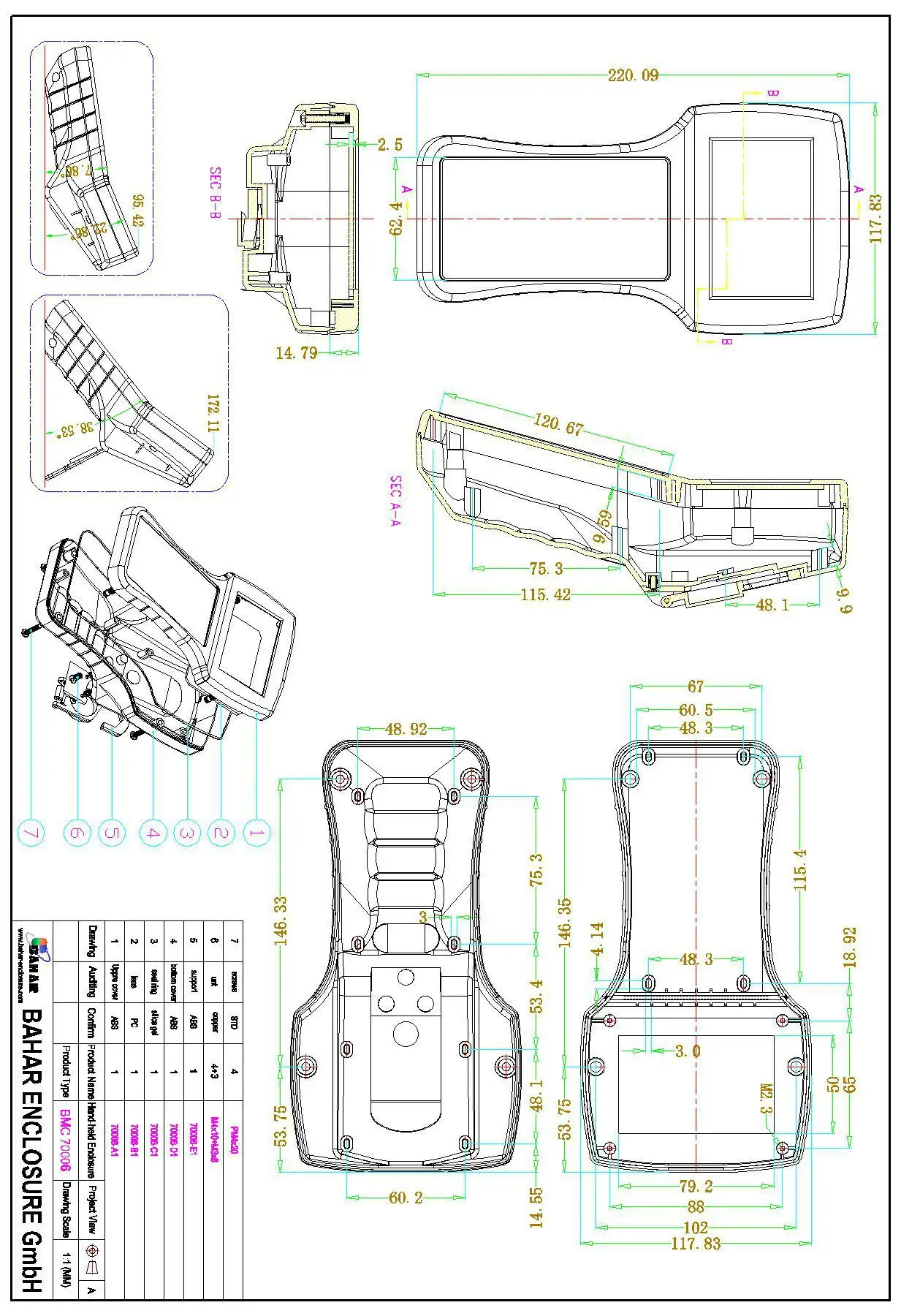 Moderne Bahar Behuizing Handheld Abs Plastic Shell Draad Aansluitdoos Instrumentkast Model Bmc 70006 Draagbare Projectbehuizing