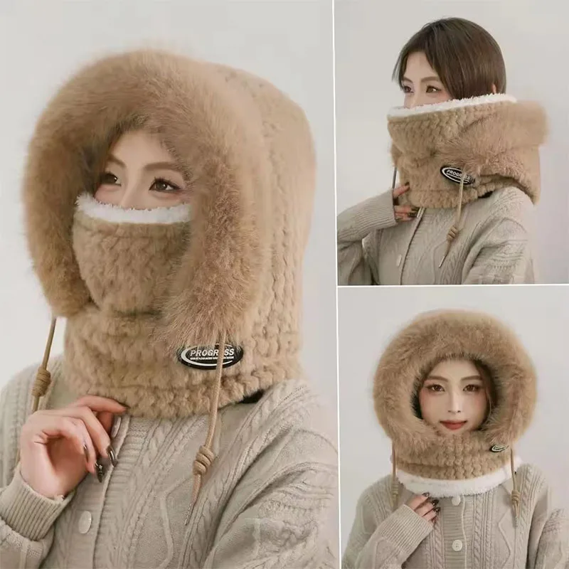 1-5PCS Winter Thermal Riding Hat for Women with Hood Scarf Mask Ear Flap Windproof for Electric Scooter Outdoor Cycling Warm