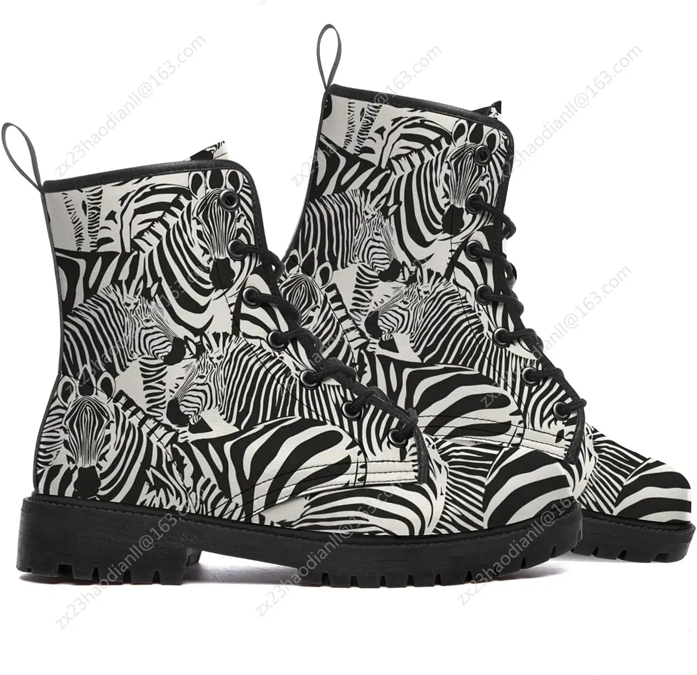 

Zebra Stripes Pattern Fashion Boots High Quality Mens Womens Teenagers Leather Work Boots Printed Vintage Custom Flat Boots