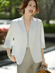 Chaqueta de traje de ocio sin hebilla para mujer, Top de moda elegante, manga de tres cuartos, Color sólido, primavera y verano