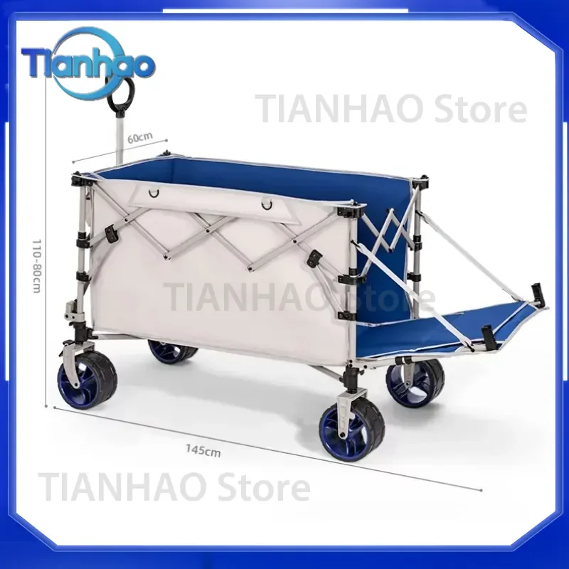 Folding Camping Trolley Wheels for 330lbs Carbon Steel Black Heavy Duty Trolley Picnic Transporter Outdoor Shopping Cart