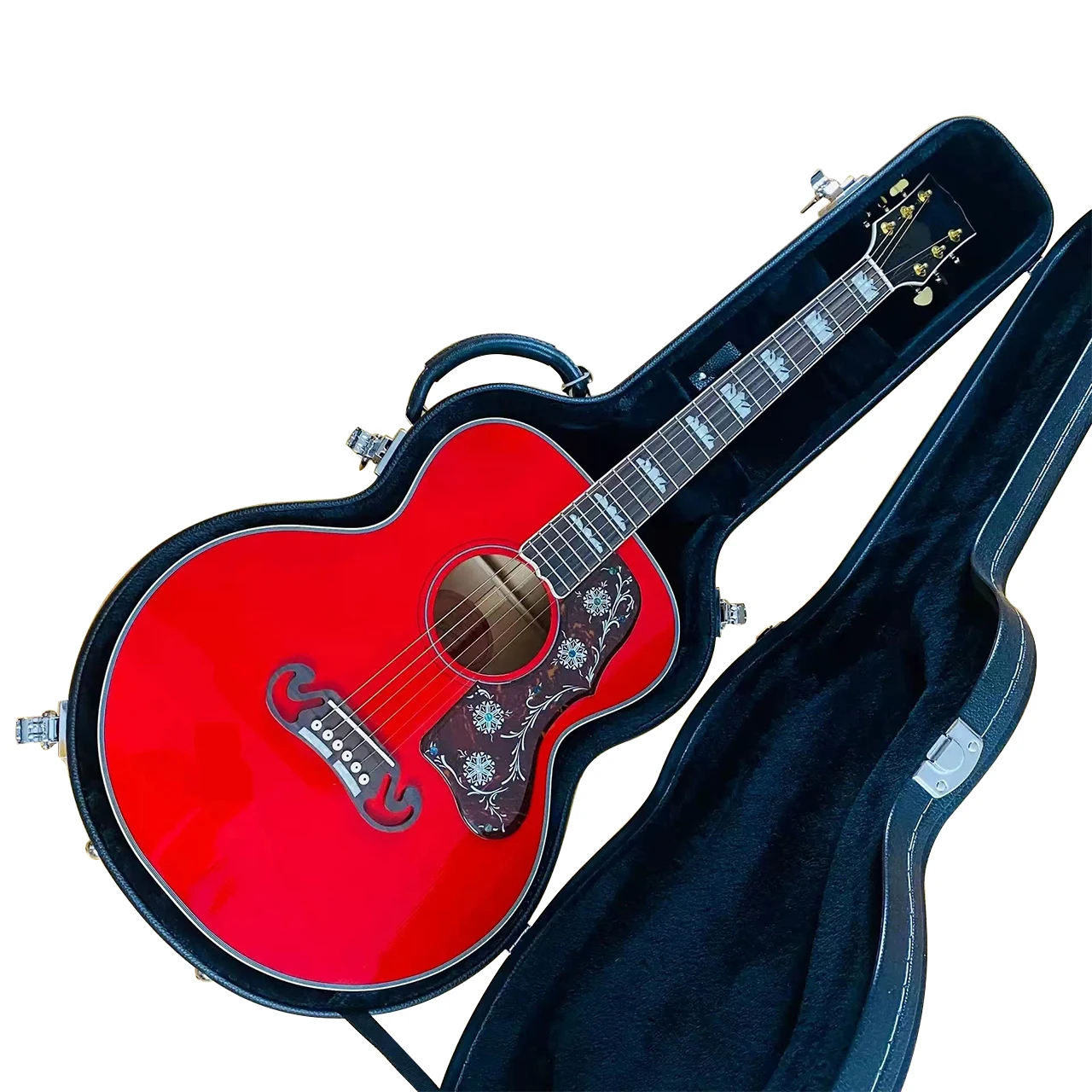 

43 inch full solid wood JUMBO mold, red paint finish, hard box, acoustic acoustic guitar