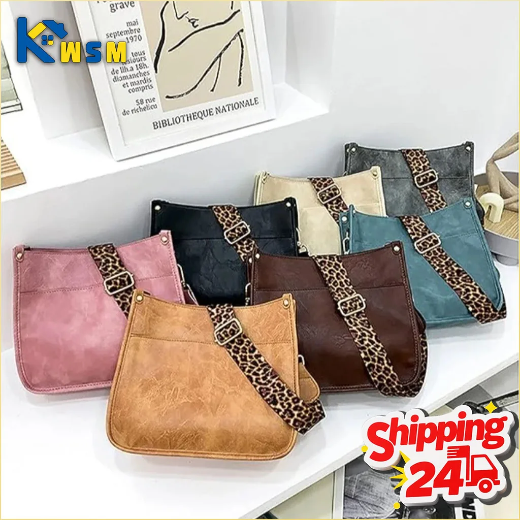 

Leopard Print Crossbody Bag Large Capacity Bucket Bag for Women Wide Adjustable Strap PU Leather Fashion Shoulder Bag Tote