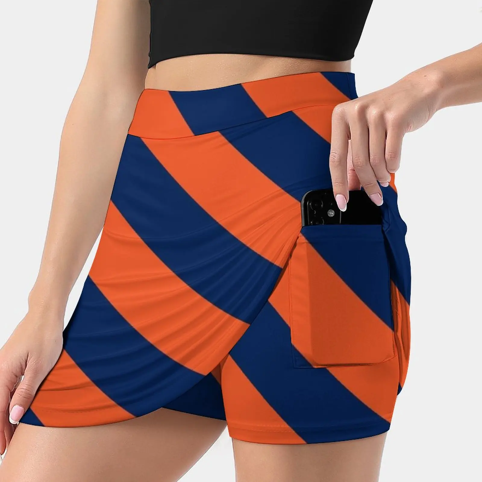 

Diagonal Stripes : Orange & Navy Blue Women's skirt With Pocket Vintage Skirt Printing A Line Skirts Summer Clothes Auburn