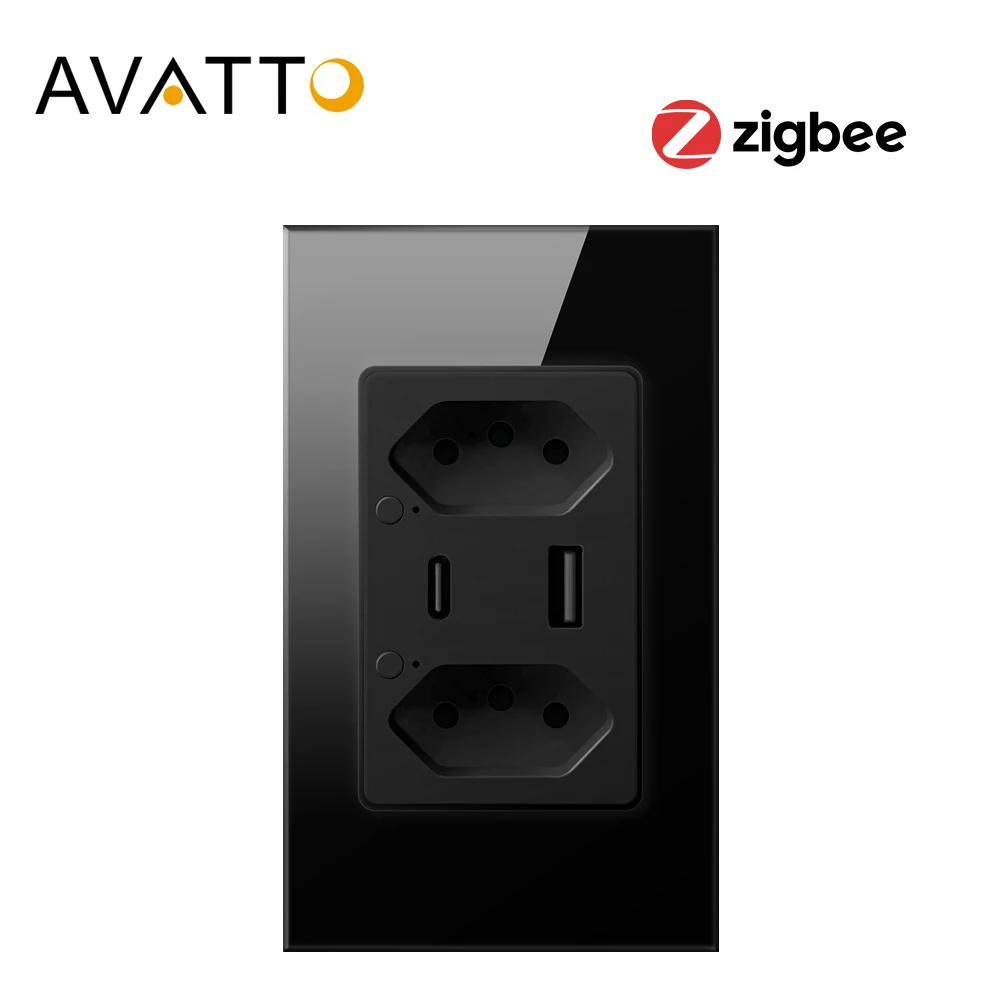 AVATTO Tuya Brazil Zigbee Wall Socket with Type C USB Port individual Control, Brasil Smart Outlet  Works for Google Home Alexa