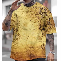 Vintage Nautical Graphic T-Shirt For Men Ship Map 3D Printed Tees Summer Casual Oversized Round Neck Tops T Shirts Short Sleeves