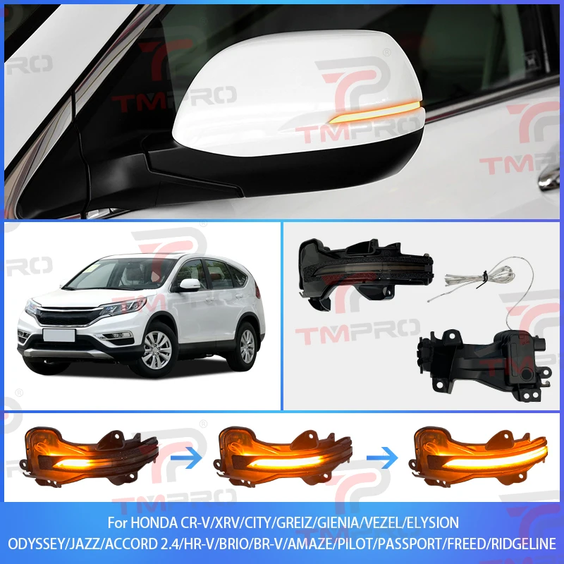 For Honda Odyssey Civic CR-V Fit Jade Accord, Spirior Hybrid XR-V Vezel dynamic turn signal LED side mirror indicator light