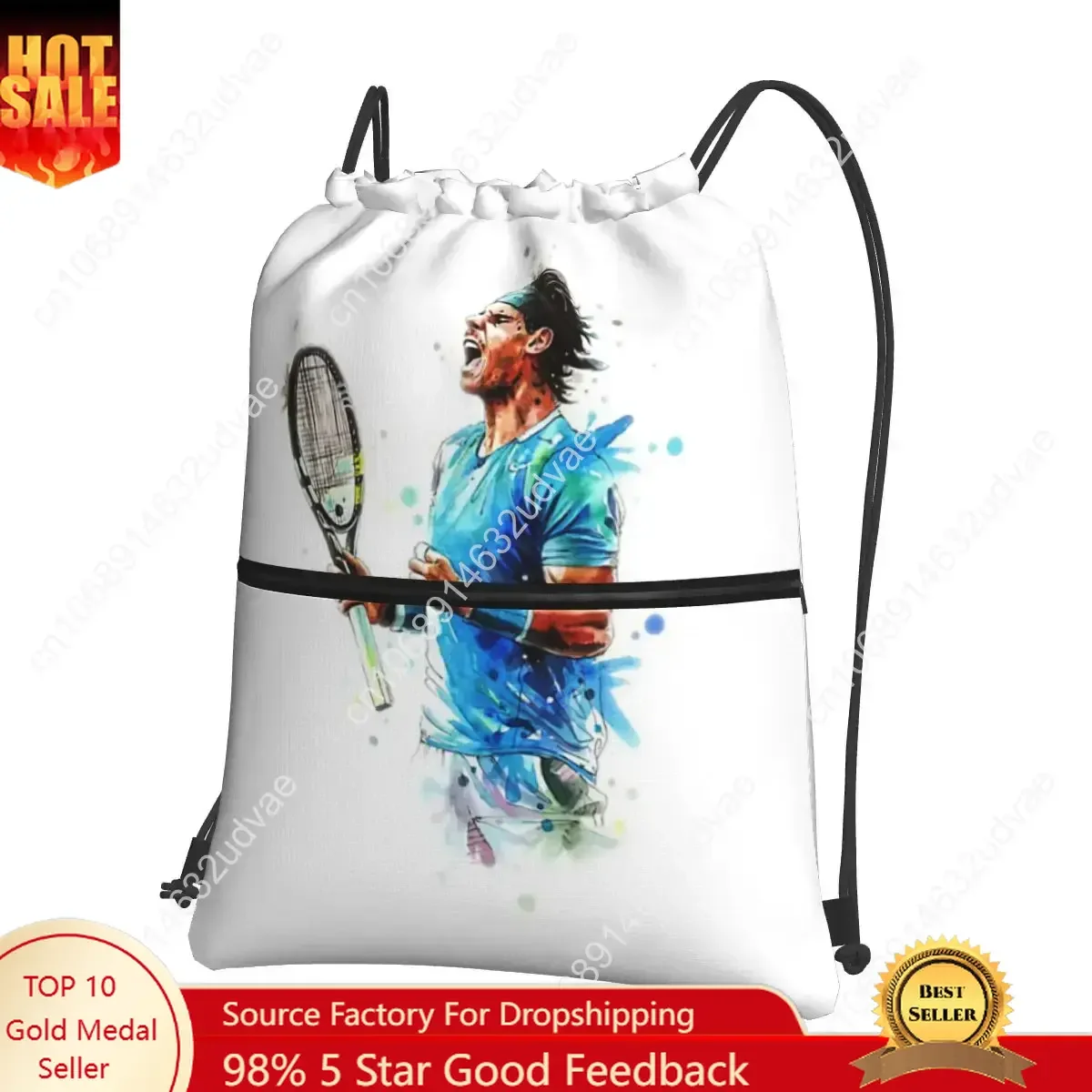 

Art Rafael Nadal Portable Backpacks Drawstring Bag Casual Drawstring Bundle Pocket Storage Bags For School Students