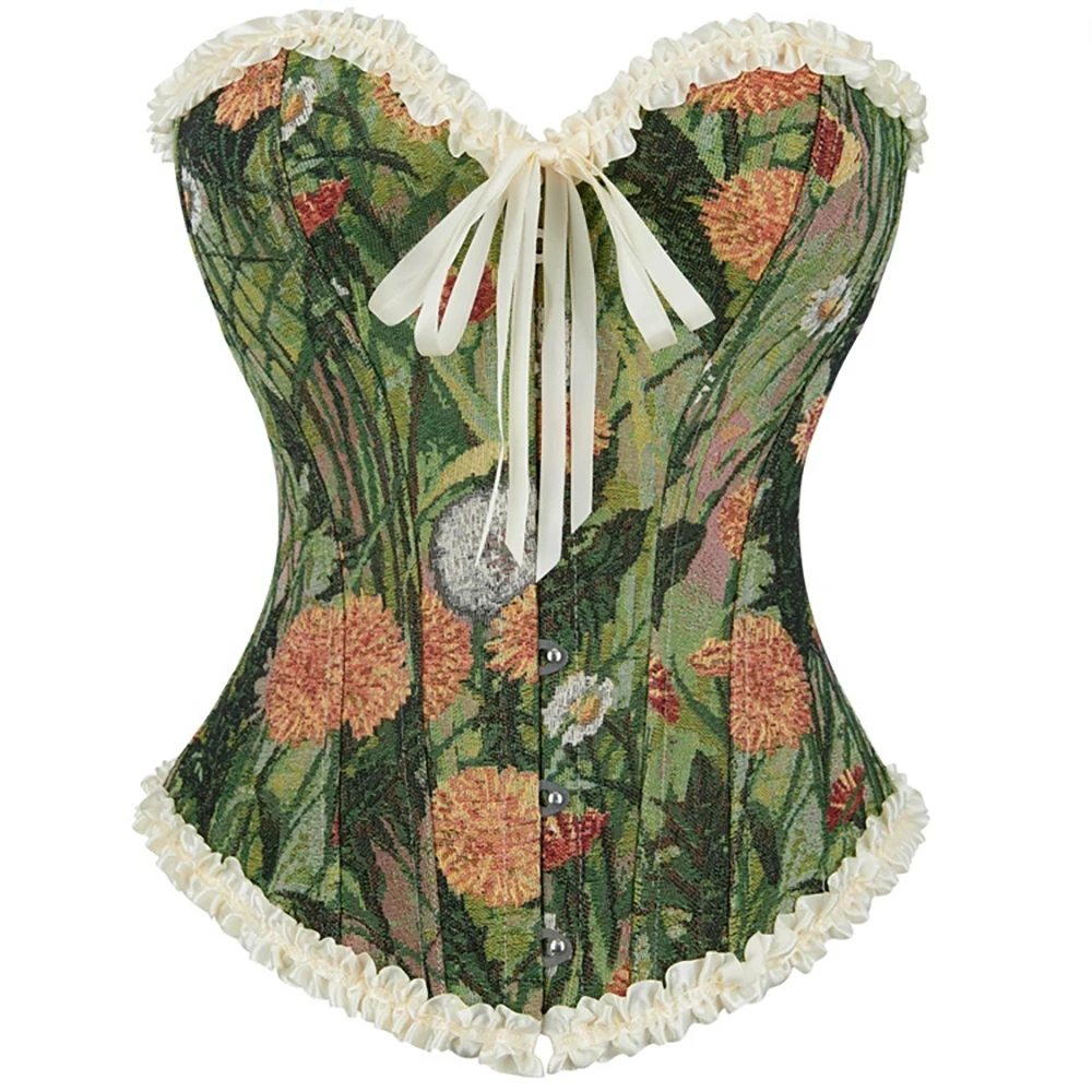 Flower Printed Corset for Ladies Streetwear Retro Style Chest Wrap Lace-up French Style Fishbone Corset Femme