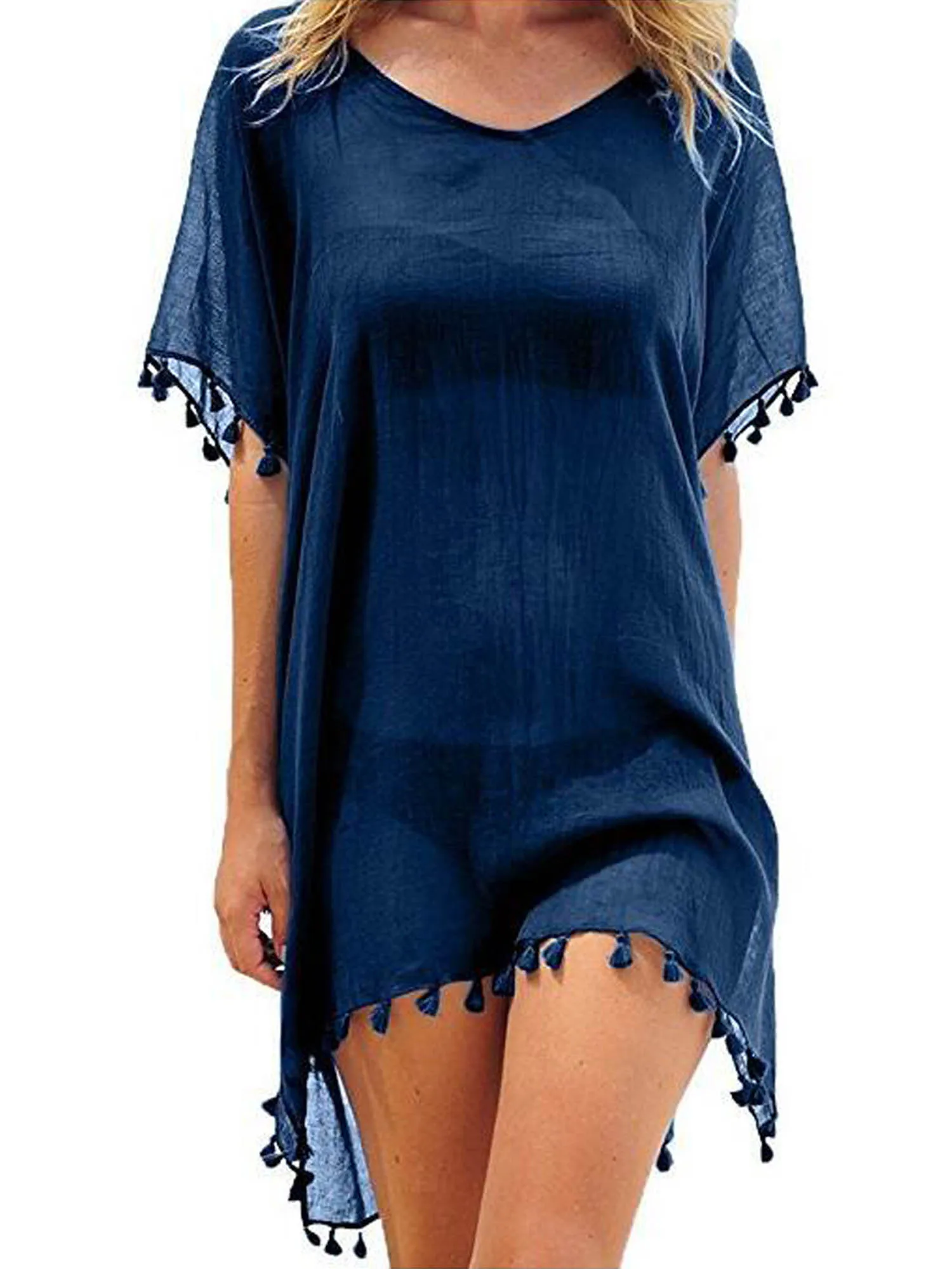 Women Beach Wear Cover Up Ladies Summer See-through Dress Tassel Streetwear