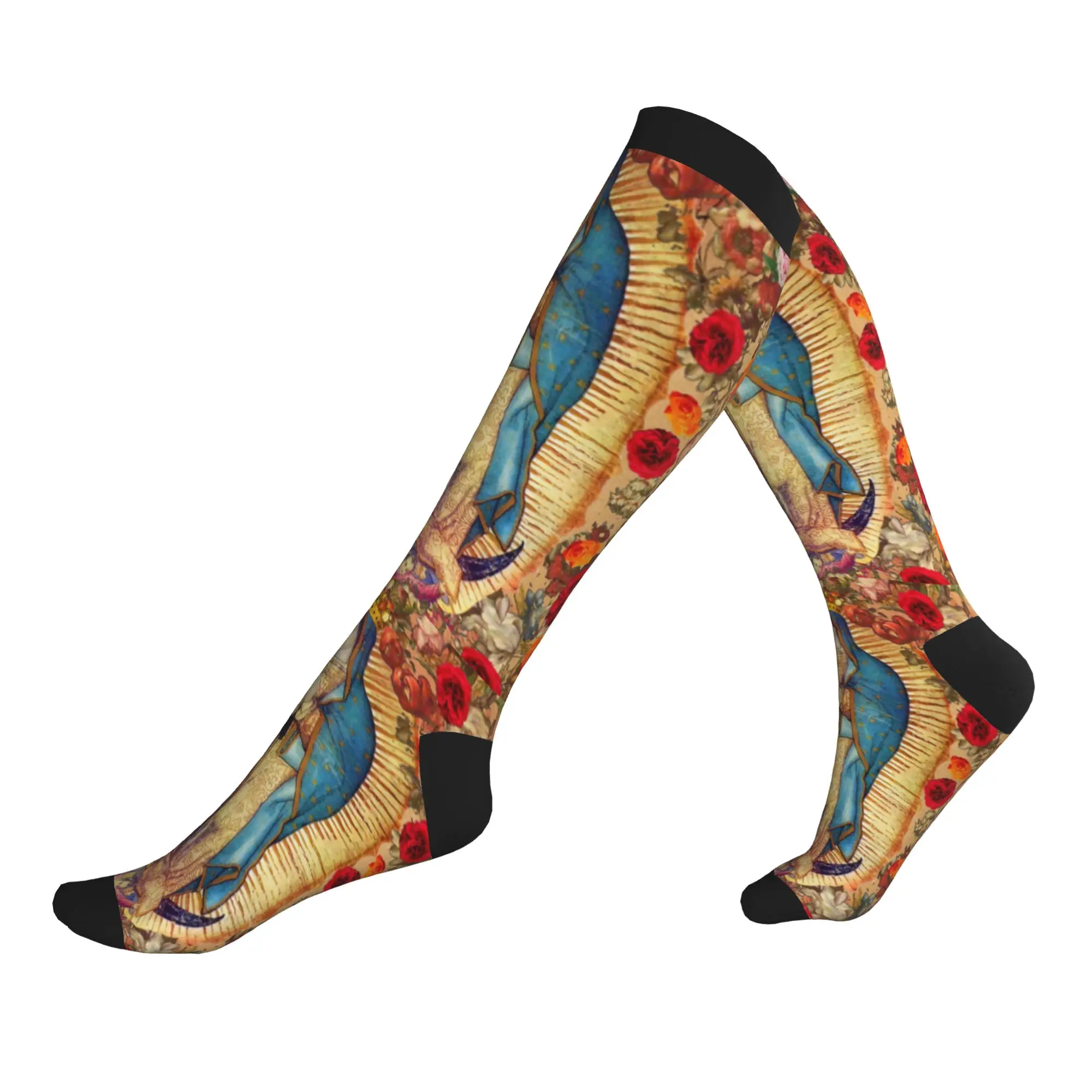 Printed Our Lady of Guadalupe Virgin Mary Socks Stretch Summer Autumn Winter Catholic Mexico Poster Sports Compression Socks