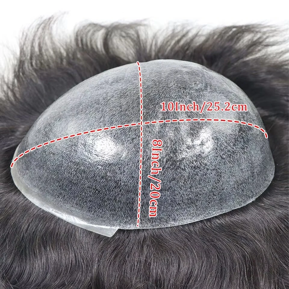 0.08-0.10MM Full Skin PU Toupee For Men V Loop Human Hair Men's Wigs #1B Men Capillary Prosthesis Hair Unit Replacement