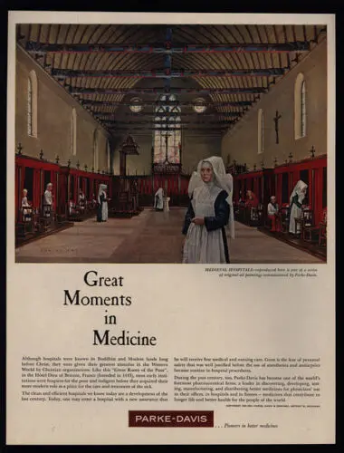 1960 PARKE-DAVIS отличные моменты в медицине-монанья-Роберт Тум арт Винтаж AD 1960 PARKE-DAVIS отличные моменты в медицине-монанья-Роберт Тум арт Винтаж AD