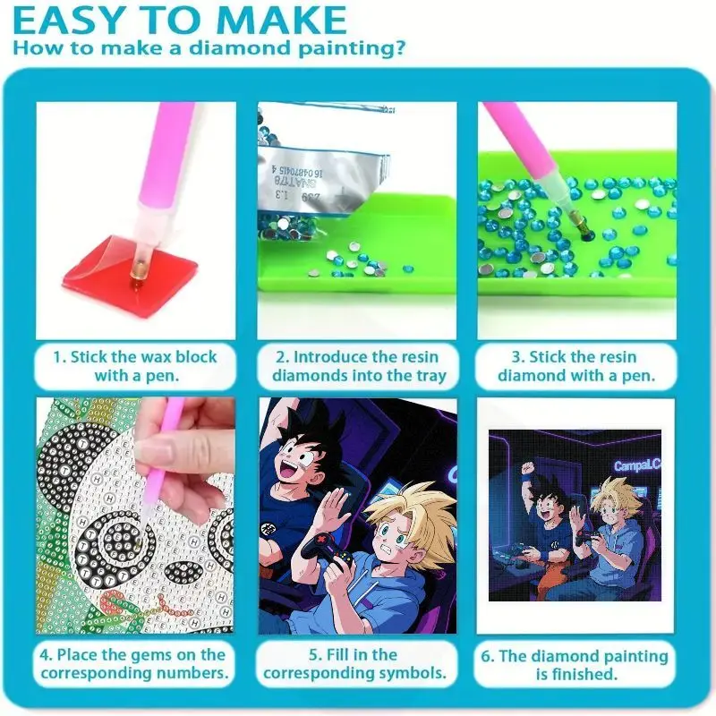 1 peça 5d diy kit de pintura diamante broca completa, dragon ball z anime goku e troncos cena de jogo strass bordado ponto cruz ar