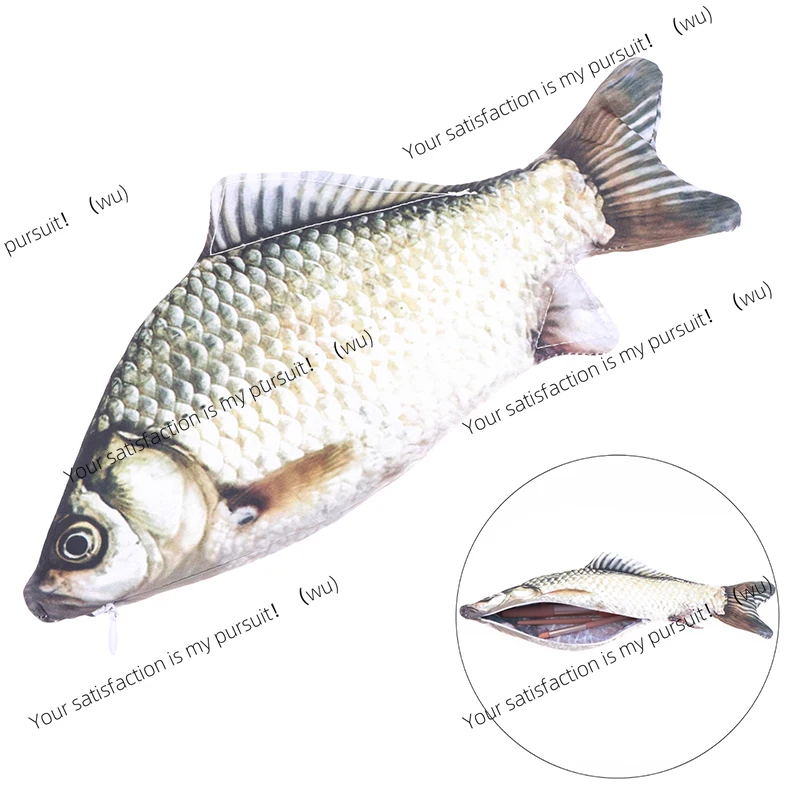 1PC Crucian Carp Pen Bag Realistic Fish Shape Make-up Pouch Pen Pencil Case With Zipper Back To School Pencil Pouch Pencil Bag
