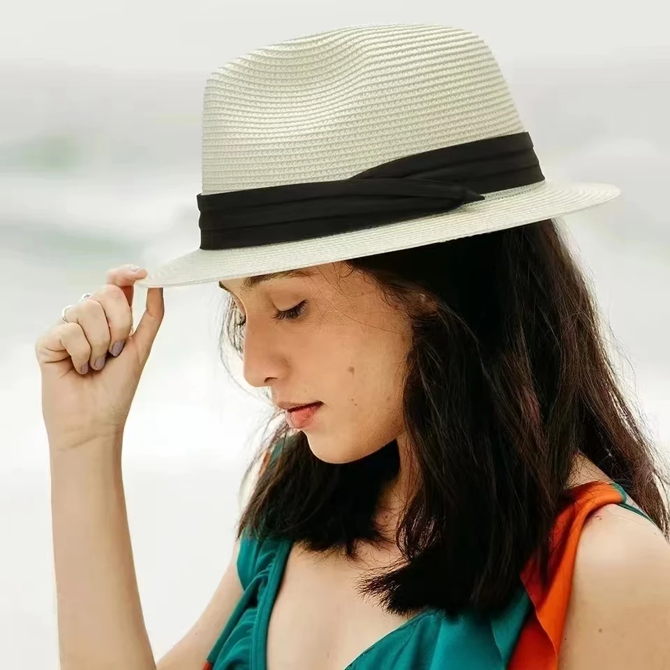 60cm Summer Fedora Short Brim Straw Hat Men Women Sun Hat Big Size Big Head Trilby Hats