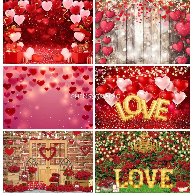 

SHENGYONGBAO Valentine's Day Photography Backdrops Wooden Board Flower Backgrounds Birthday Decor Photo Background QMH-02