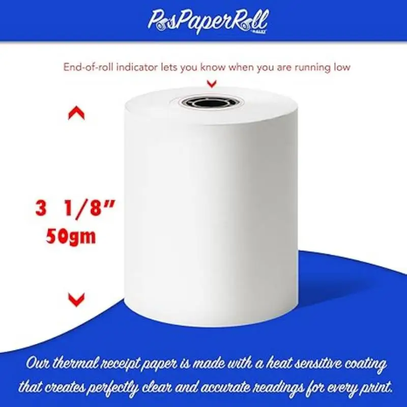 3-1/8 X 230 Thermal Paper Compatible with Star CT-S300 Tsp 100 BPA Free 50 rolls by Rollxy (50gm Thickness)