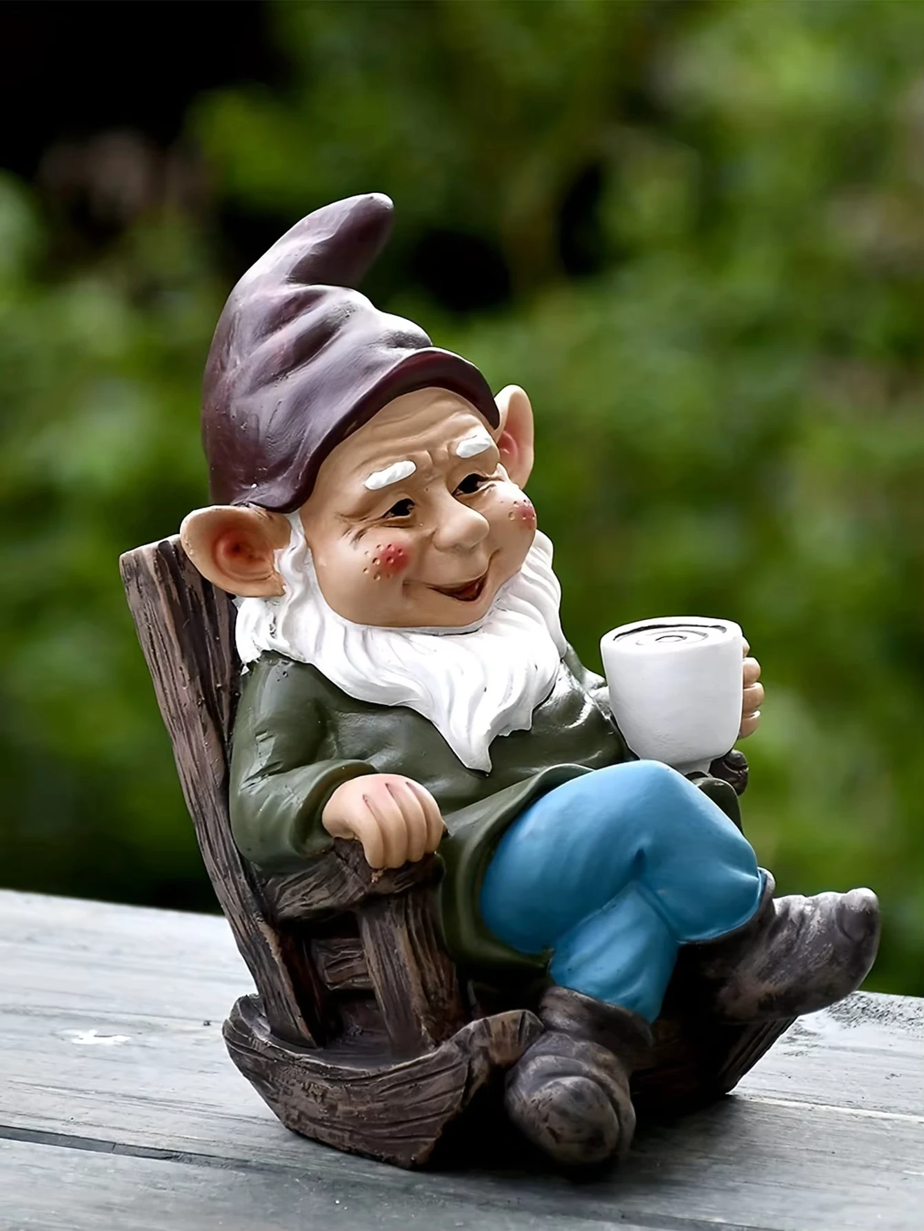 1pc Gnom Zwerg Schaukel stuhl Ornament Harz Outdoor Garten Dekoration Terrasse gemächlich trinken Tee faul Dekoration