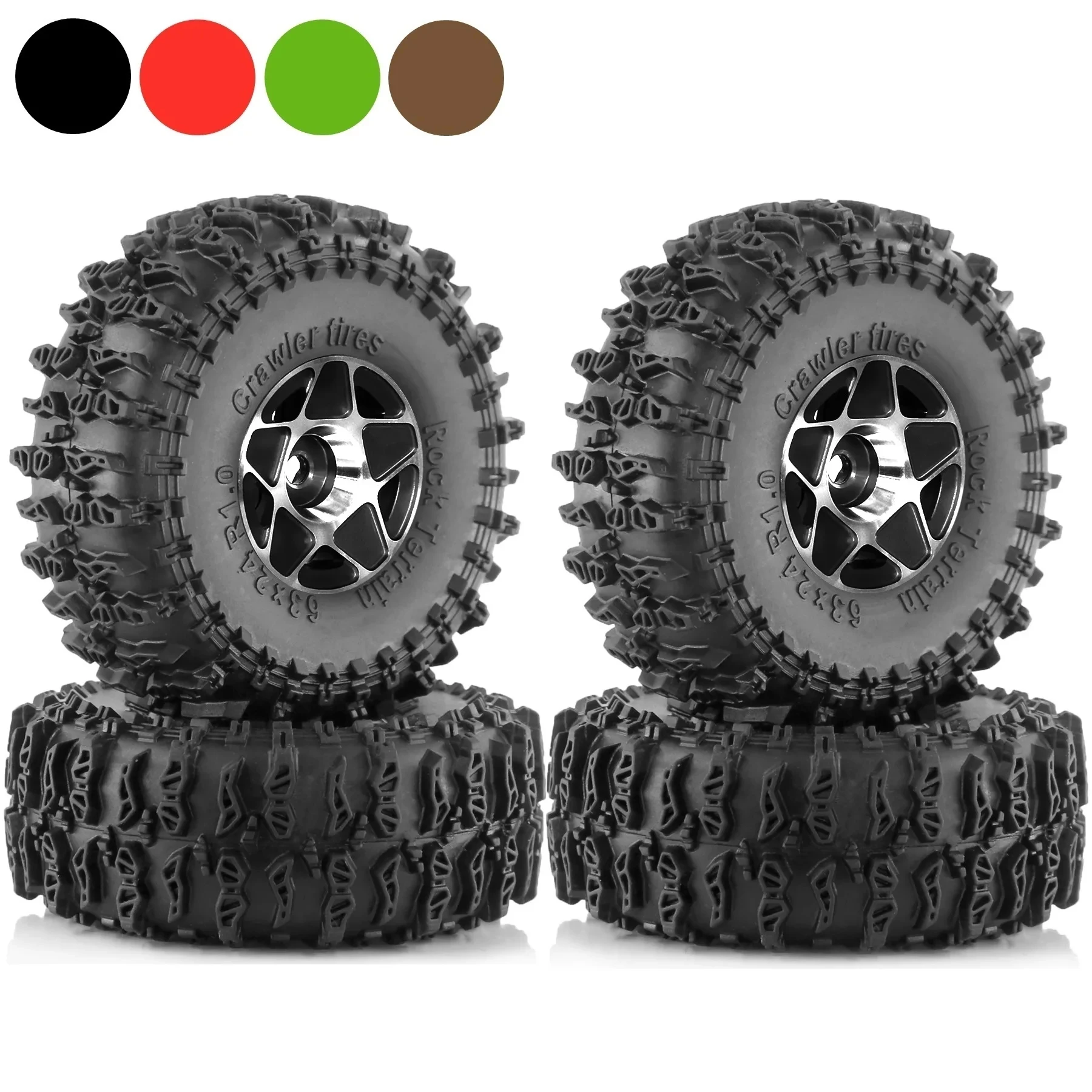 

RC 4pcs 63mm 1.0" Metal Beadlock Wheel Tire Set For 1/18 1/24 RC Crawler Car TRX4M SCX24 AX24 FCX24 Upgrade Parts Accessories