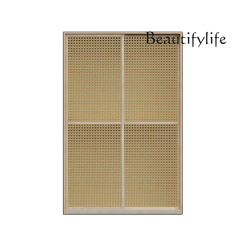 

Medieval style solid wood rattan wardrobe bedroom sliding door wardrobe modern simple integrated locker