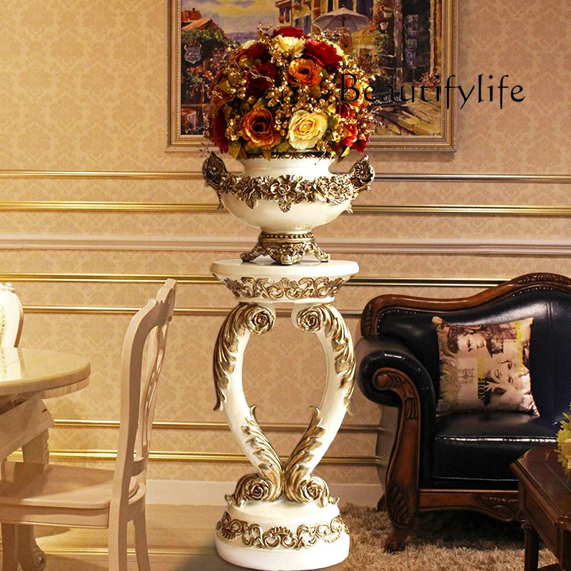 Floor Vase Suit European Court Retro Roman Column Living Room Hallway Decoration Simulation Flower Arrangement